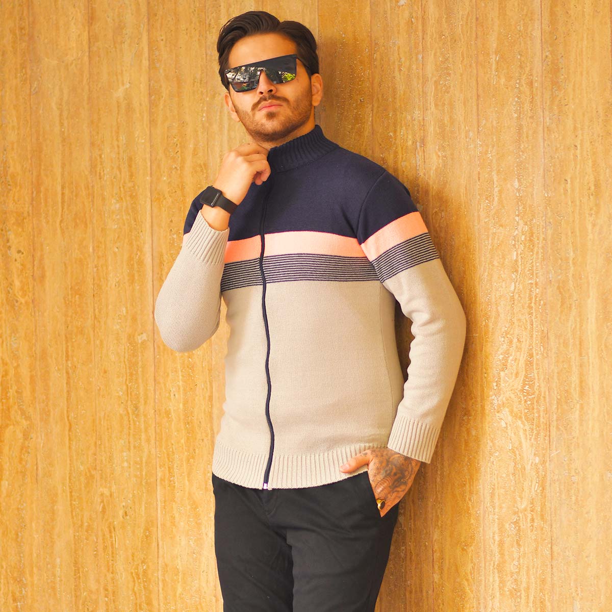 سوئیشرت بافت مردانه مدل Brenda رنگ سرمه ای طوسی