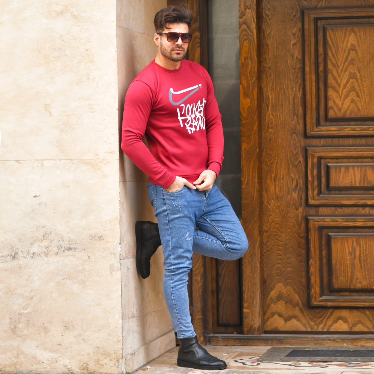 پلیور تو کرکی قرمز مردانه مدلRARO