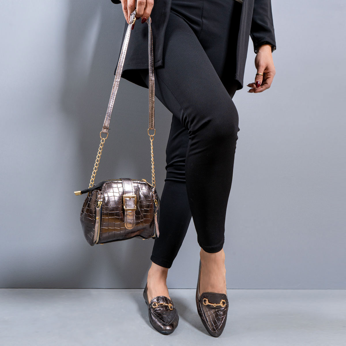 ست كيف و كفش دخترانه رنگ دودي مدلSaylor