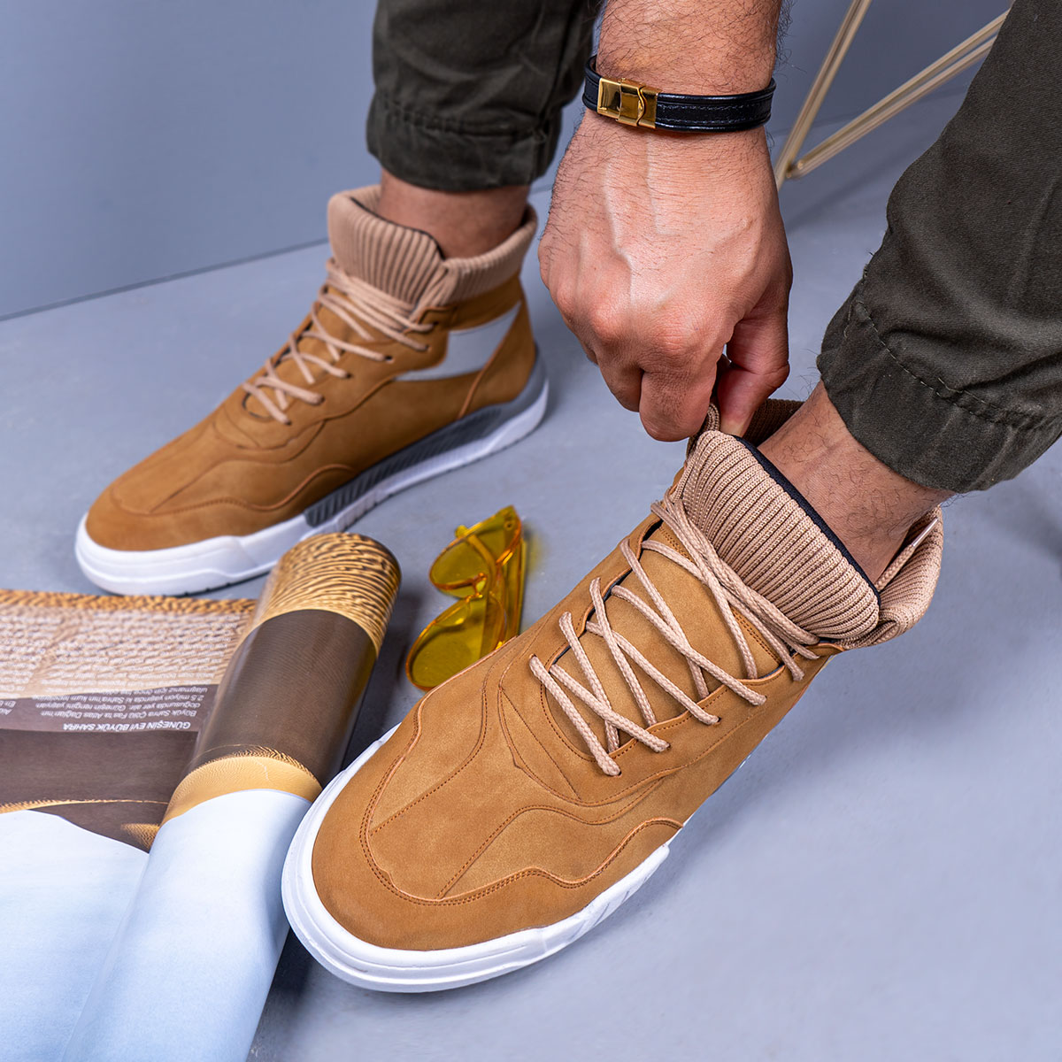 کفش ساقدارمردانه عسلی مدل Kubaa