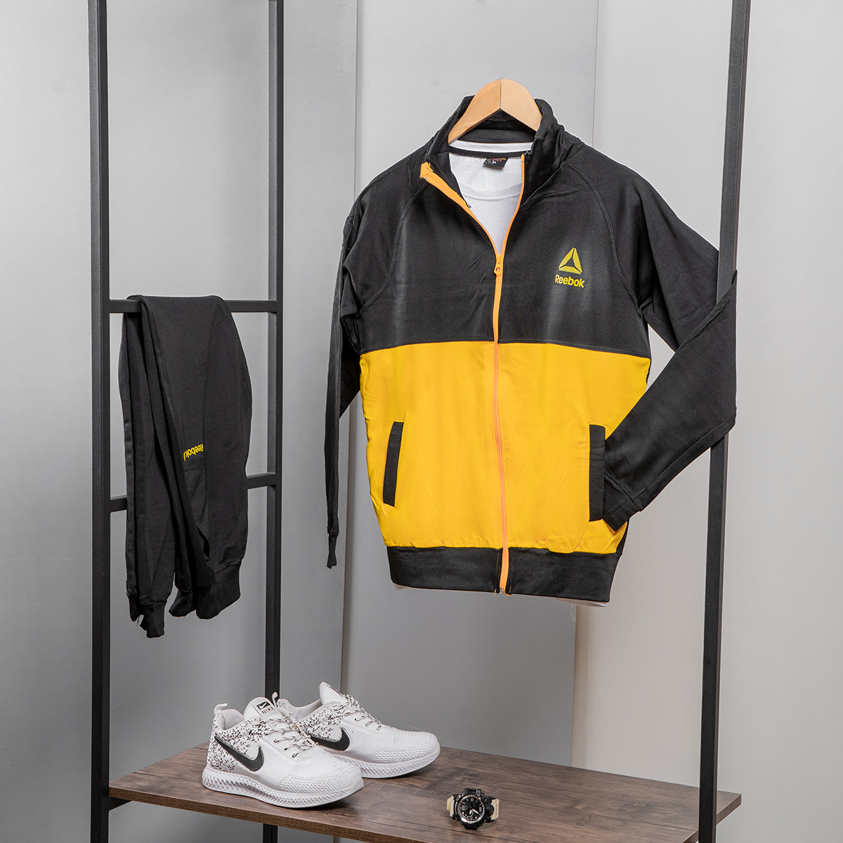 ست سوئیشرت شلوار Reebokمردانه مشکی زرد مدل Anil