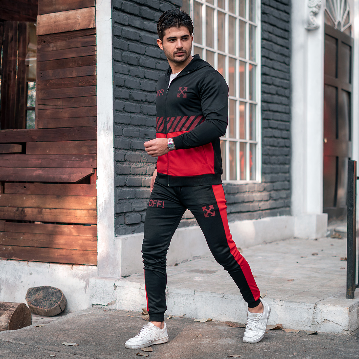 ست سوییشرت شلوار Off-Whiteمردانه مشکی قرمزمدلlako