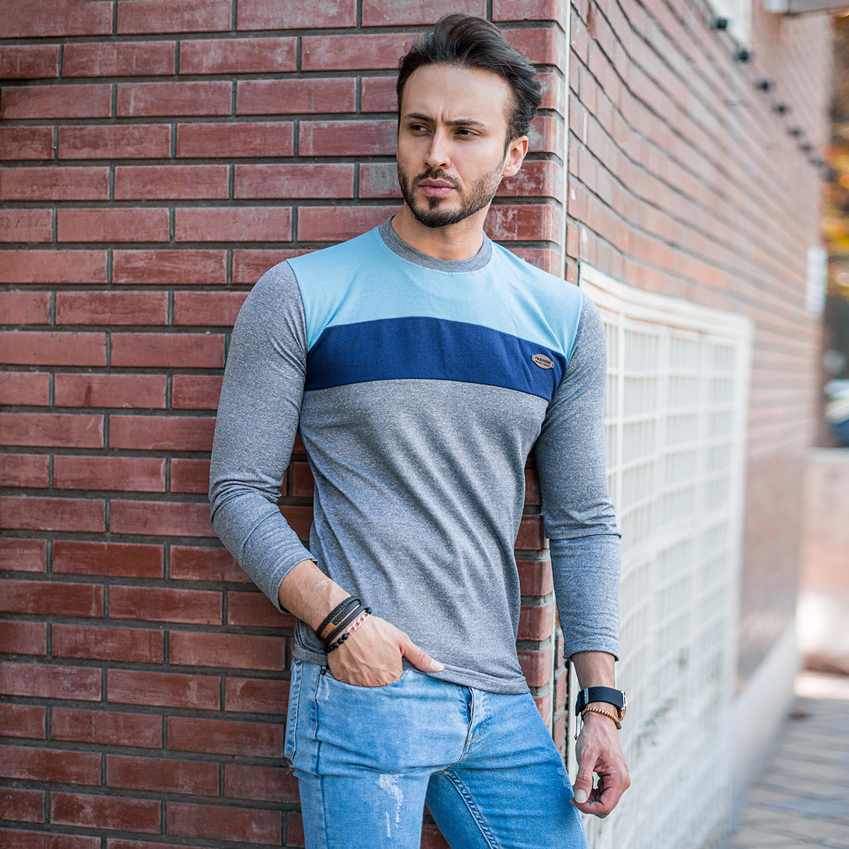 تیشرت پاییزه دوتیکه آبی سرمه ای مدل farhod