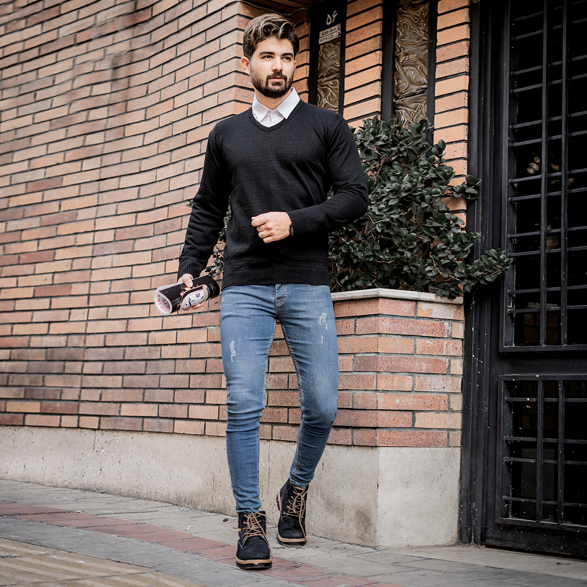 پلیوربافت یقه هفت مشکی مردانه مدل sorosh