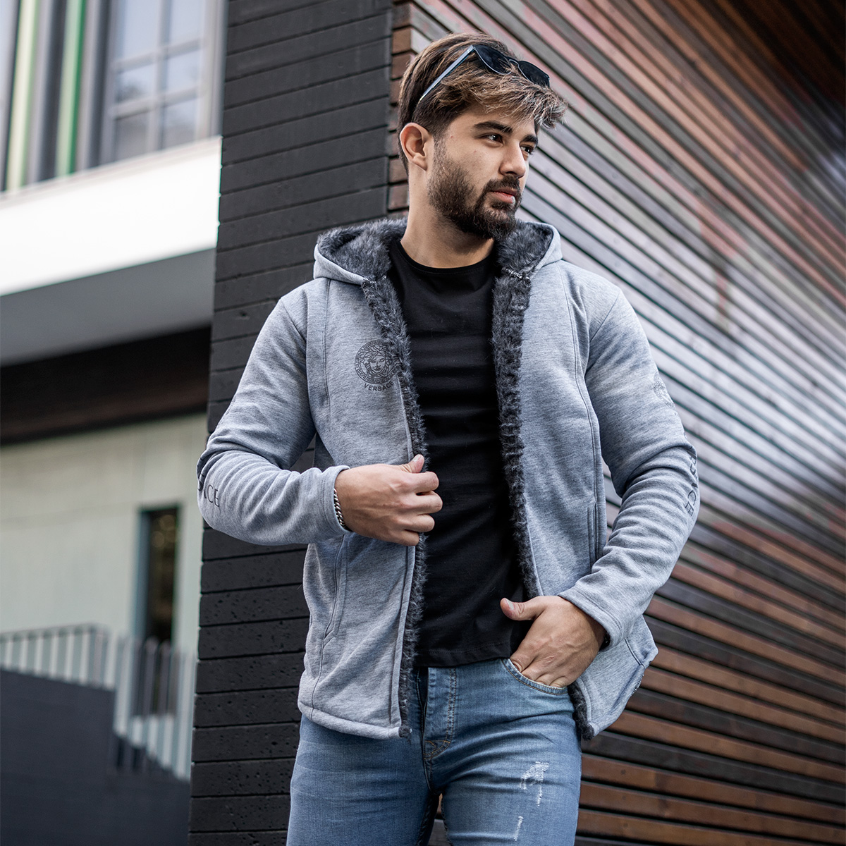 شنل مردانه ورساچه طوسی تیره مدلsogi