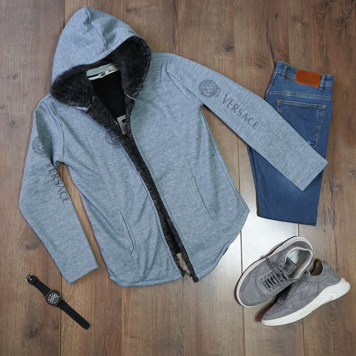 شنل مردانه ورساچه طوسی تیره مدلsogi