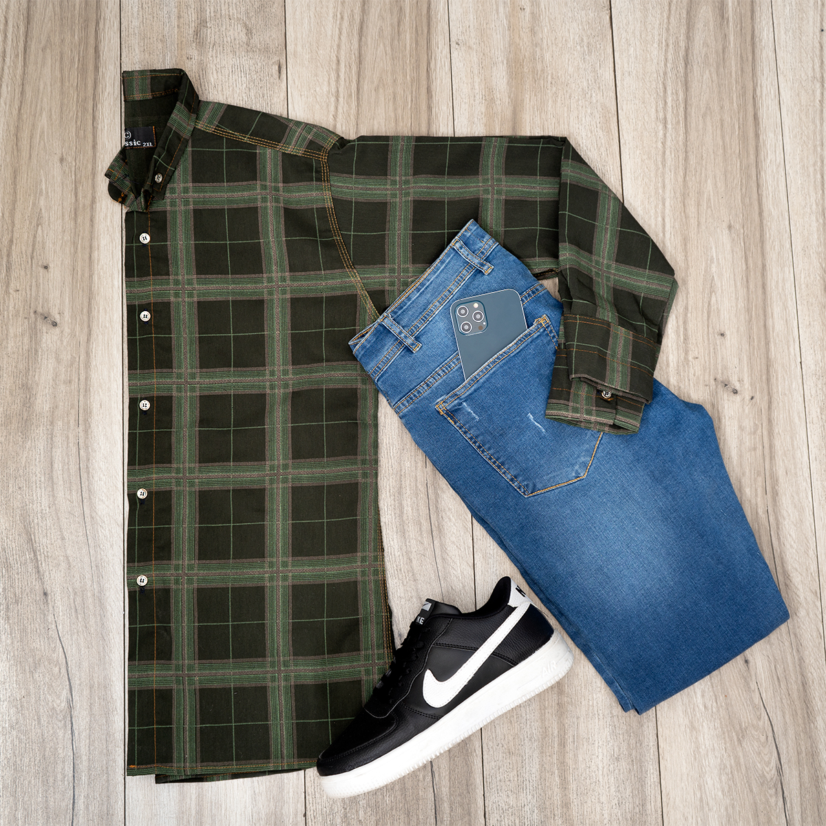 پیراهن مردانه چهارخونه سبز مردانه مدل makio