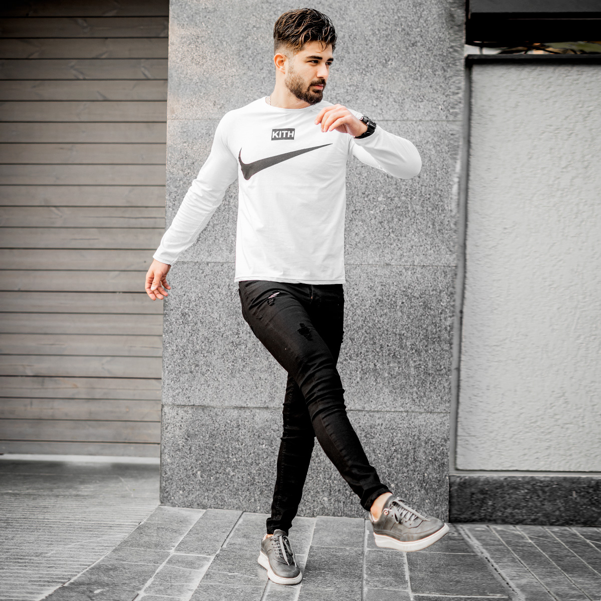 تیشرت آستین بلند مردانه Nike سفید مدل A77