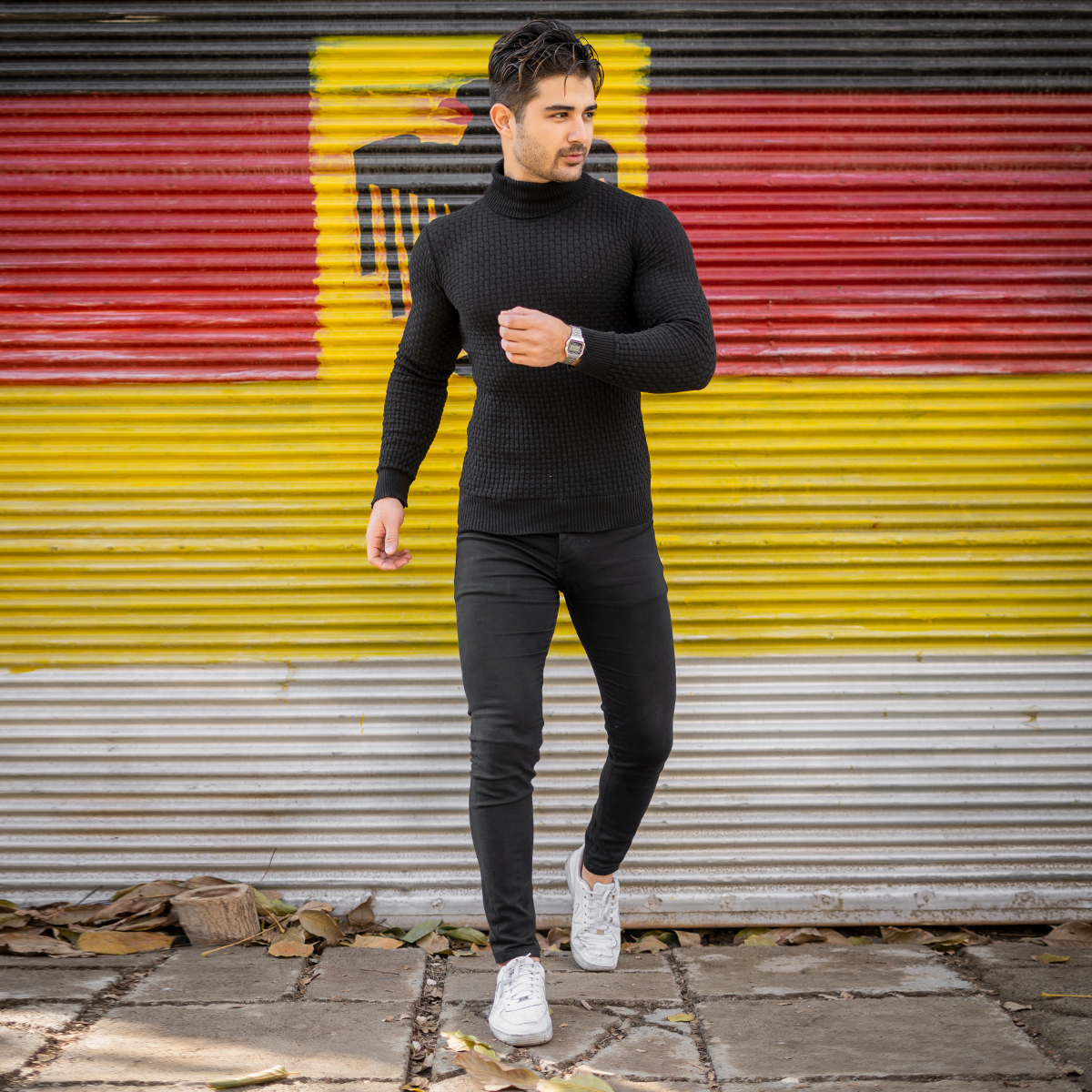 پلیور یقه اسکی مردانه مشکی مدل Oktav