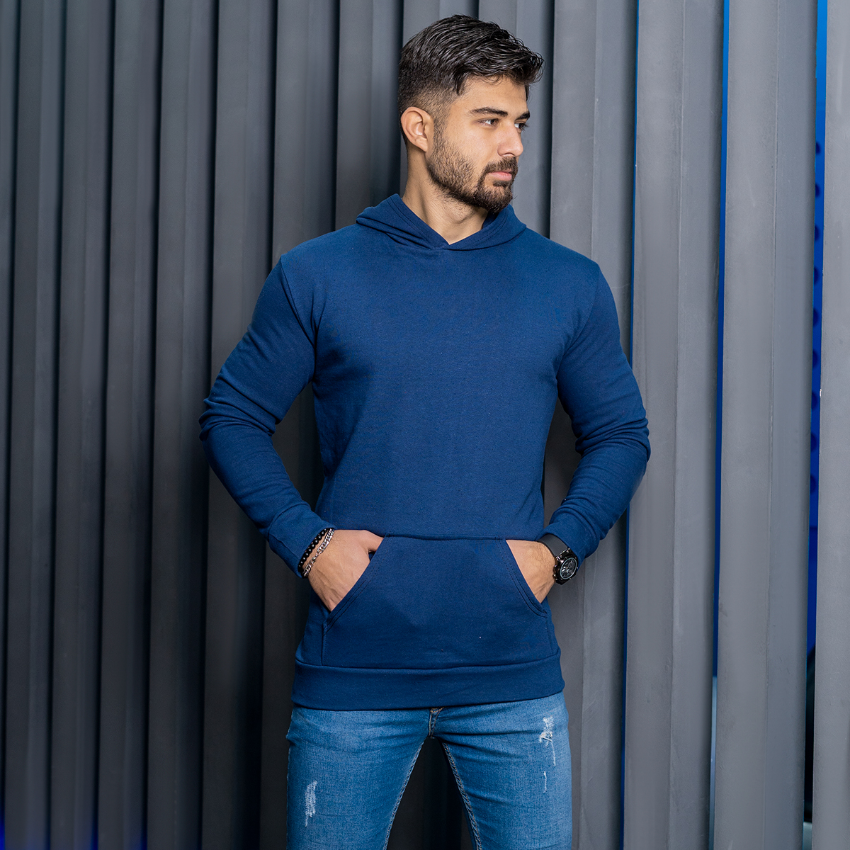 هودی مردانه سرمه ای مدل Ramtin