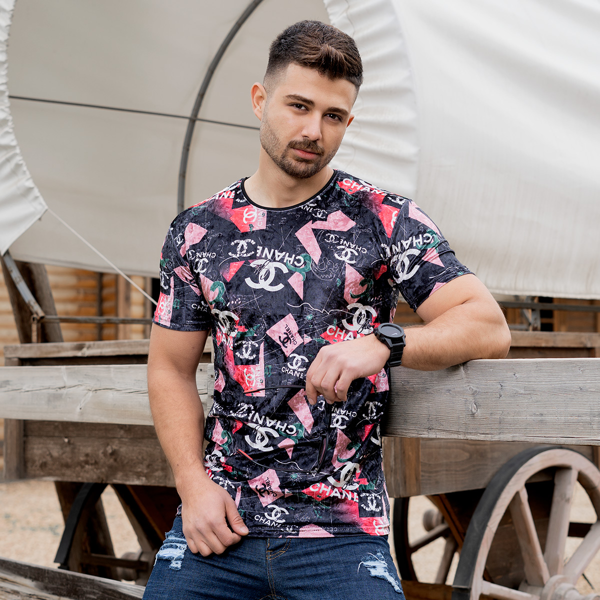 تیشرت مخمل مردانه مدل Chanel