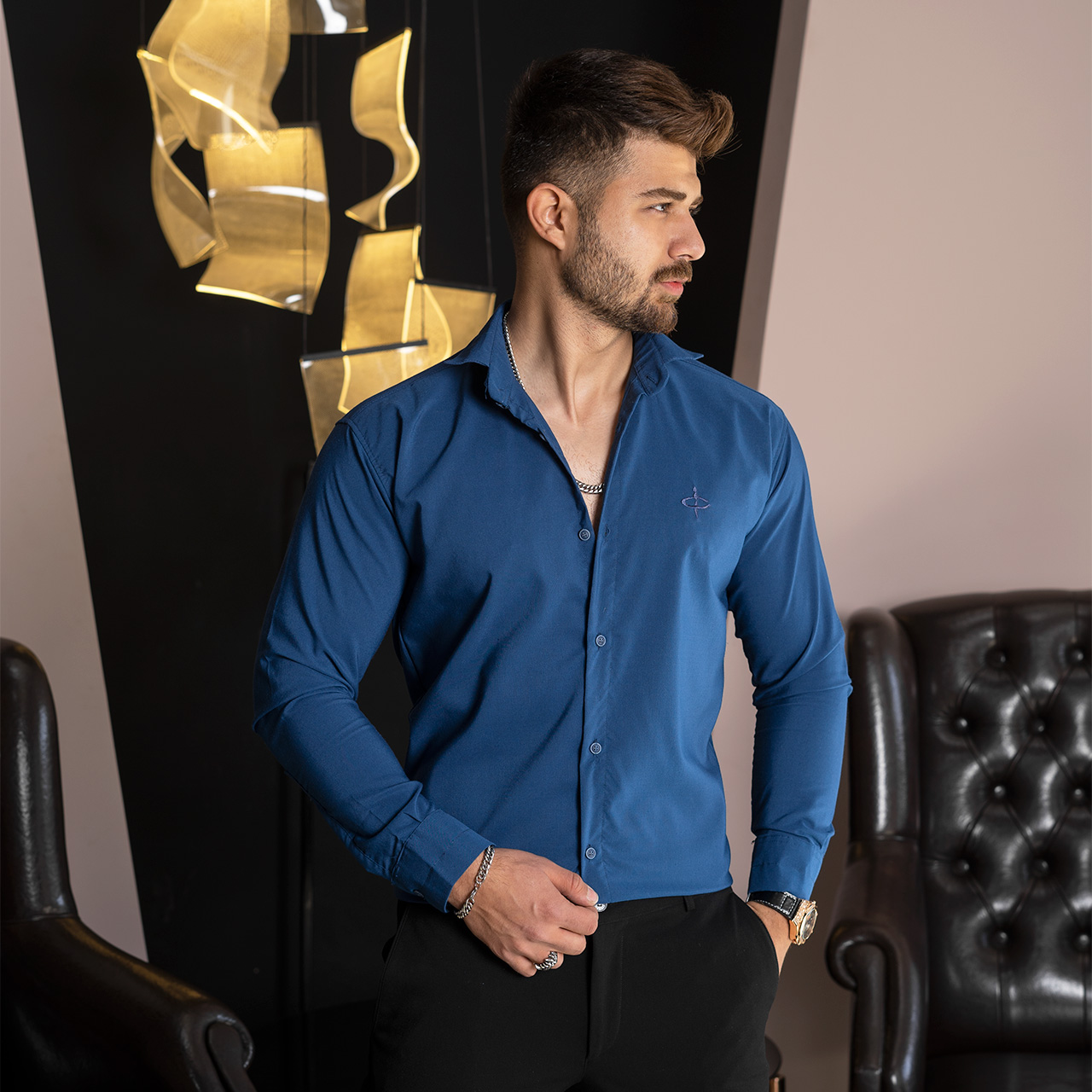 پیراهن مردانه آبی مدل pelin