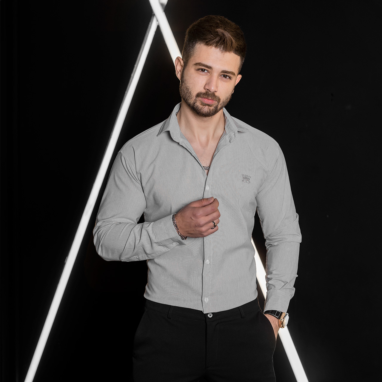 پیراهن مردانه طوسی روشن مدل pelin