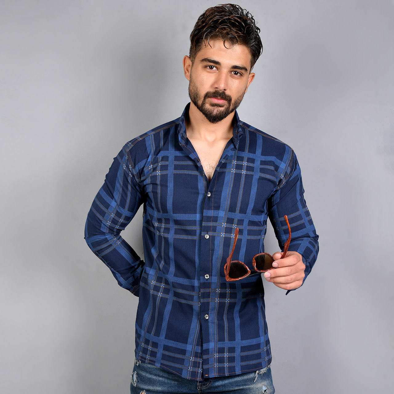 پیراهن مردانه (T)سرمه ای چهارخونه sivan