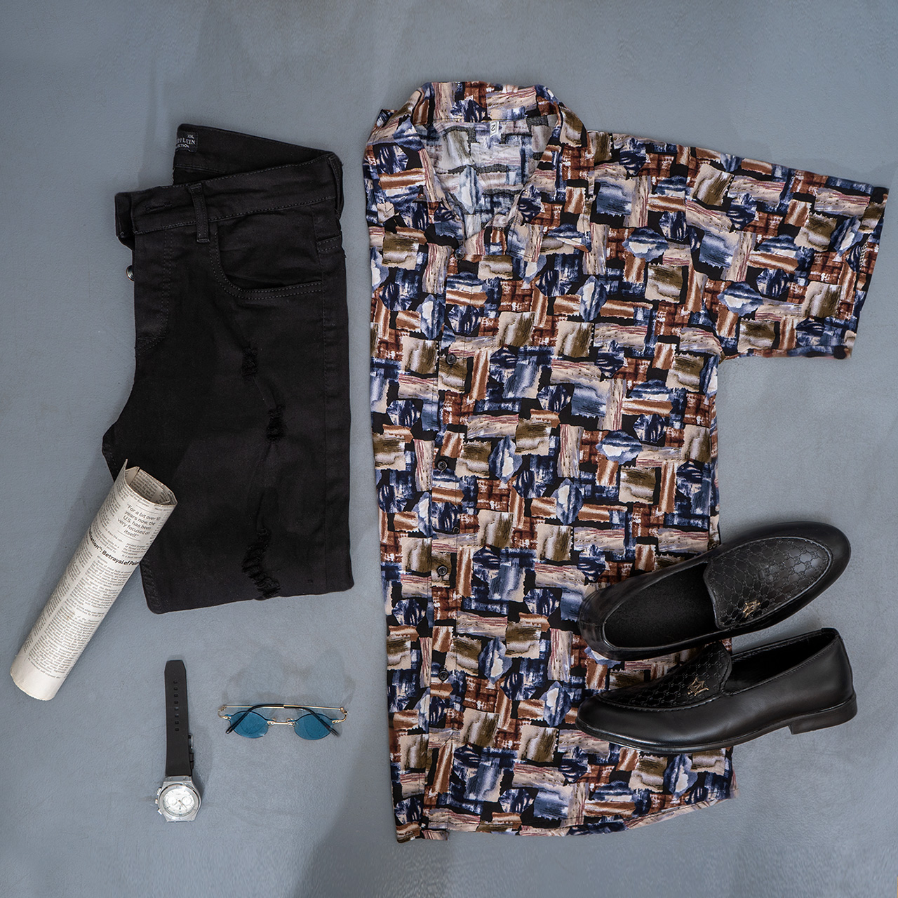 پیراهن هاوایی آبرنگی مربعی مردانه مدل T22