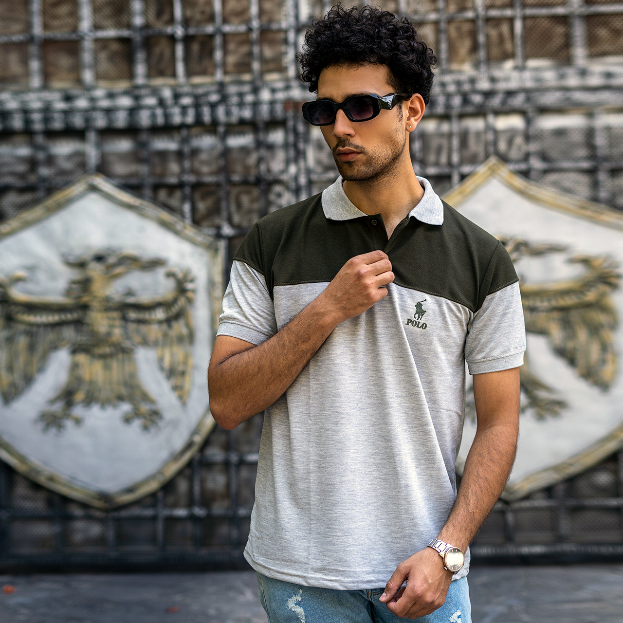 تیشرت مردانه POLO طوسی- سبز مردانه Mazyar