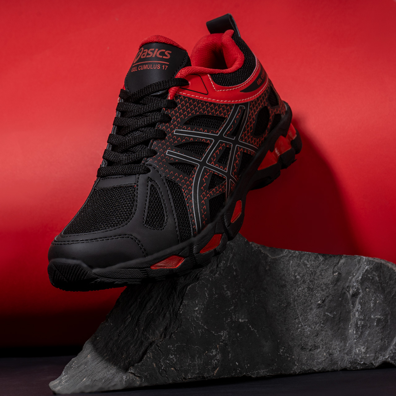 کفش ورزشی اسیکس مشکی-قرمز مردانه مدل GEL17