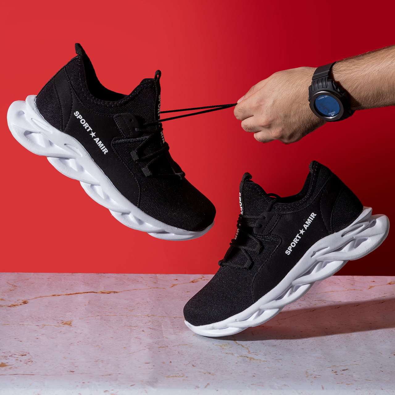 کفش ورزشی مردانه مشکی سفید مدل Amir