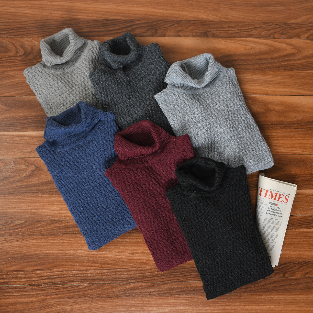 پلیور یقه اسکی زرشکی طرح راه راه مردانه مدلT10