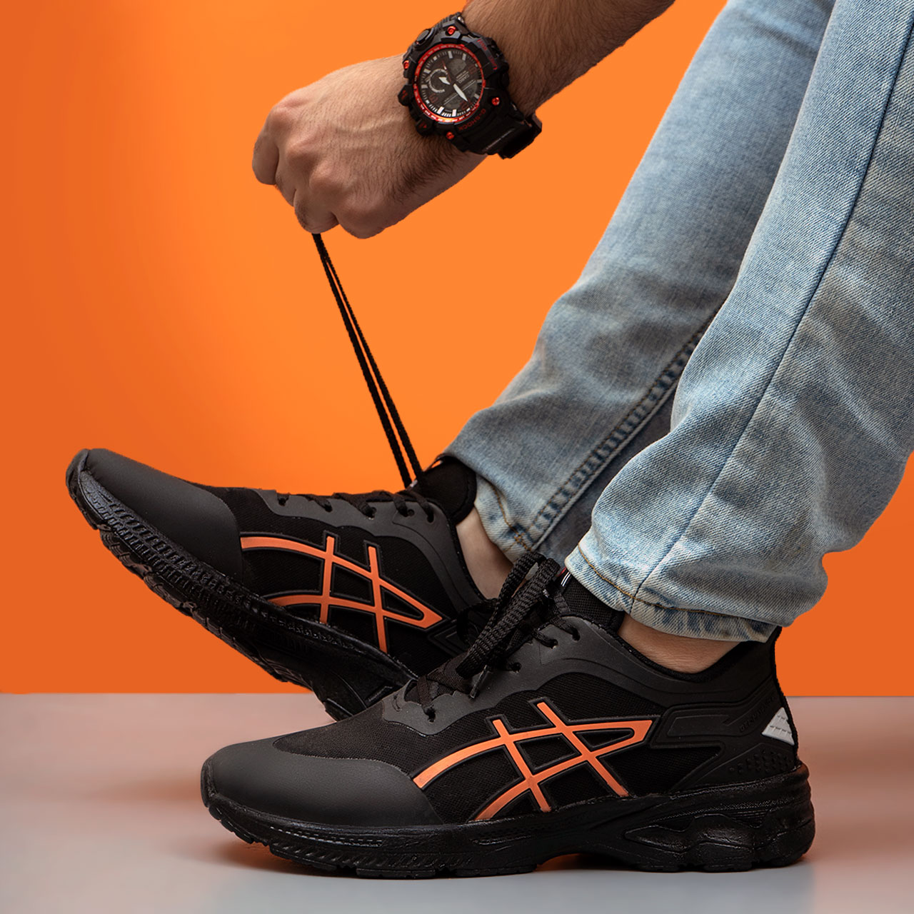 کفش ورزشی مشکی نارنجی زیره مشکی مردانه مدل Rail