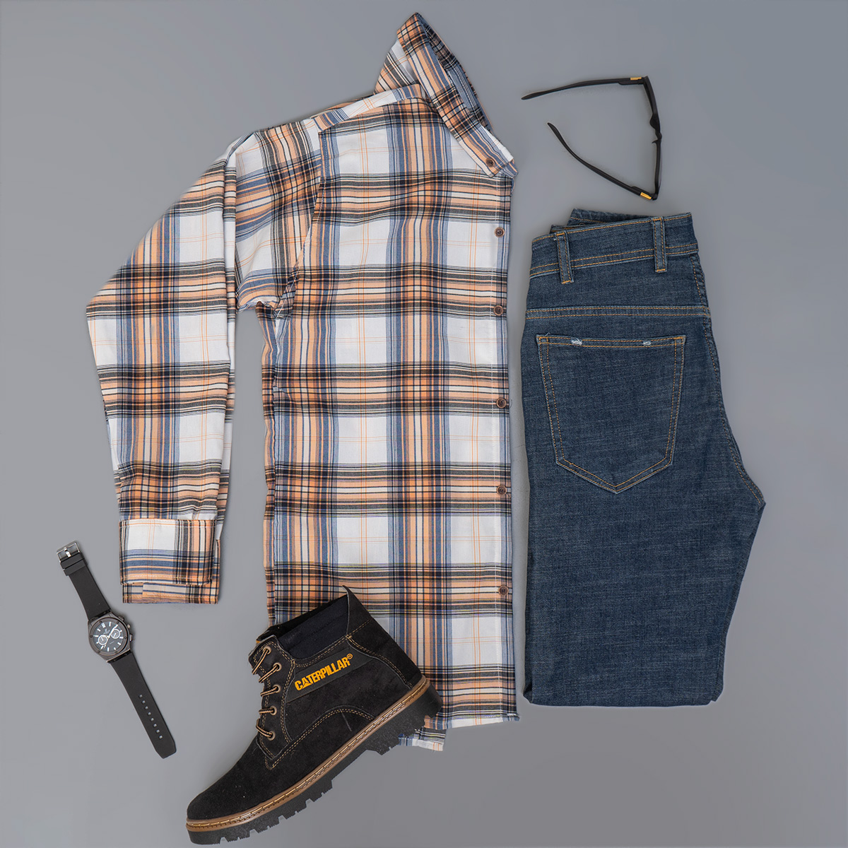 پیراهن مردانه چهارخونه کرم سفیدمدل ahora