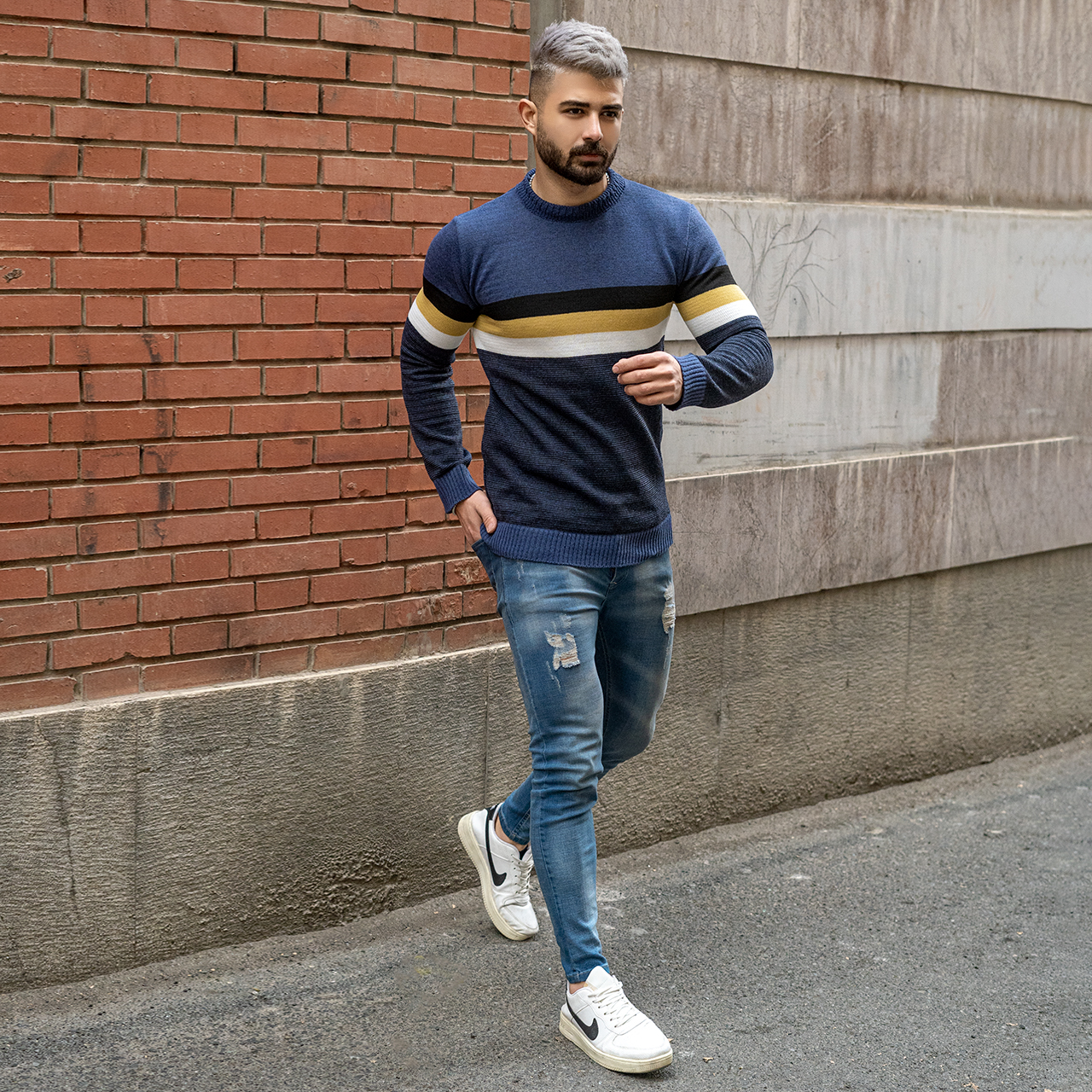 پلیور مردانه آبی مدل MISHA