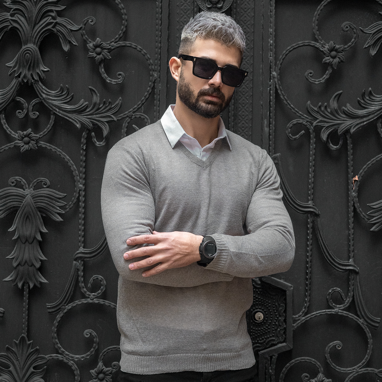 پلیوربافت یقه هفت خاکی مردانه مدل sorosh