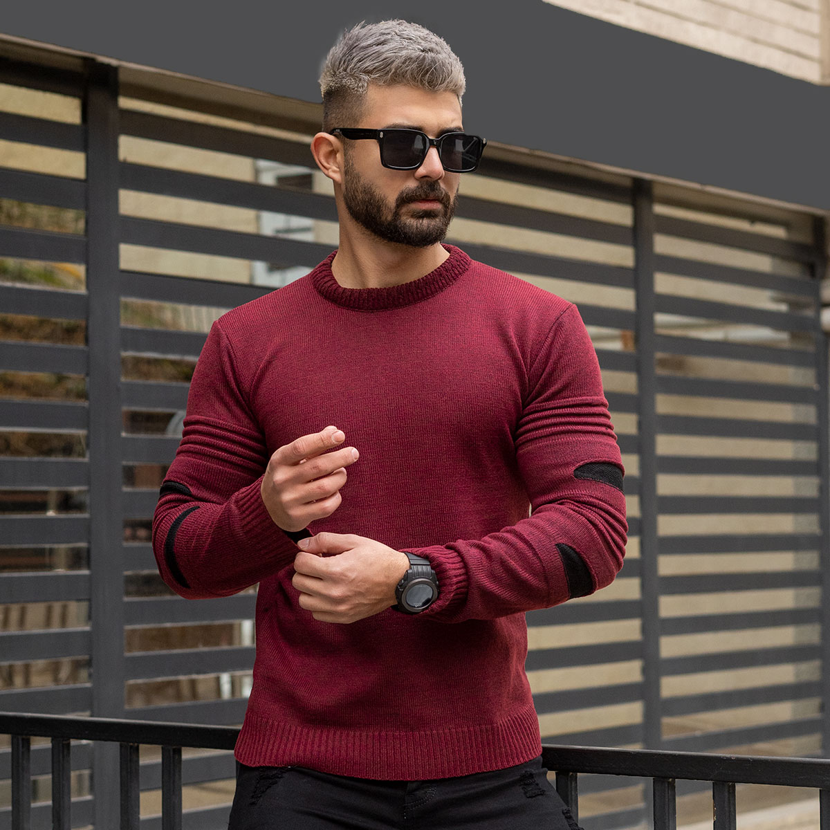 پلیور زاپ دار مردانه زرشکی مشکی مدل solan