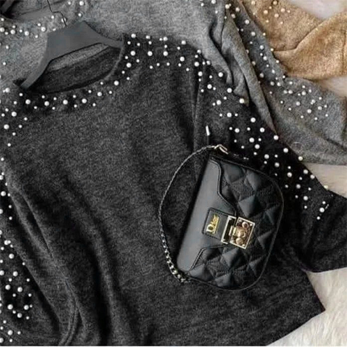 بلوز مرواریدی ذغالی دخترانه مدل venos