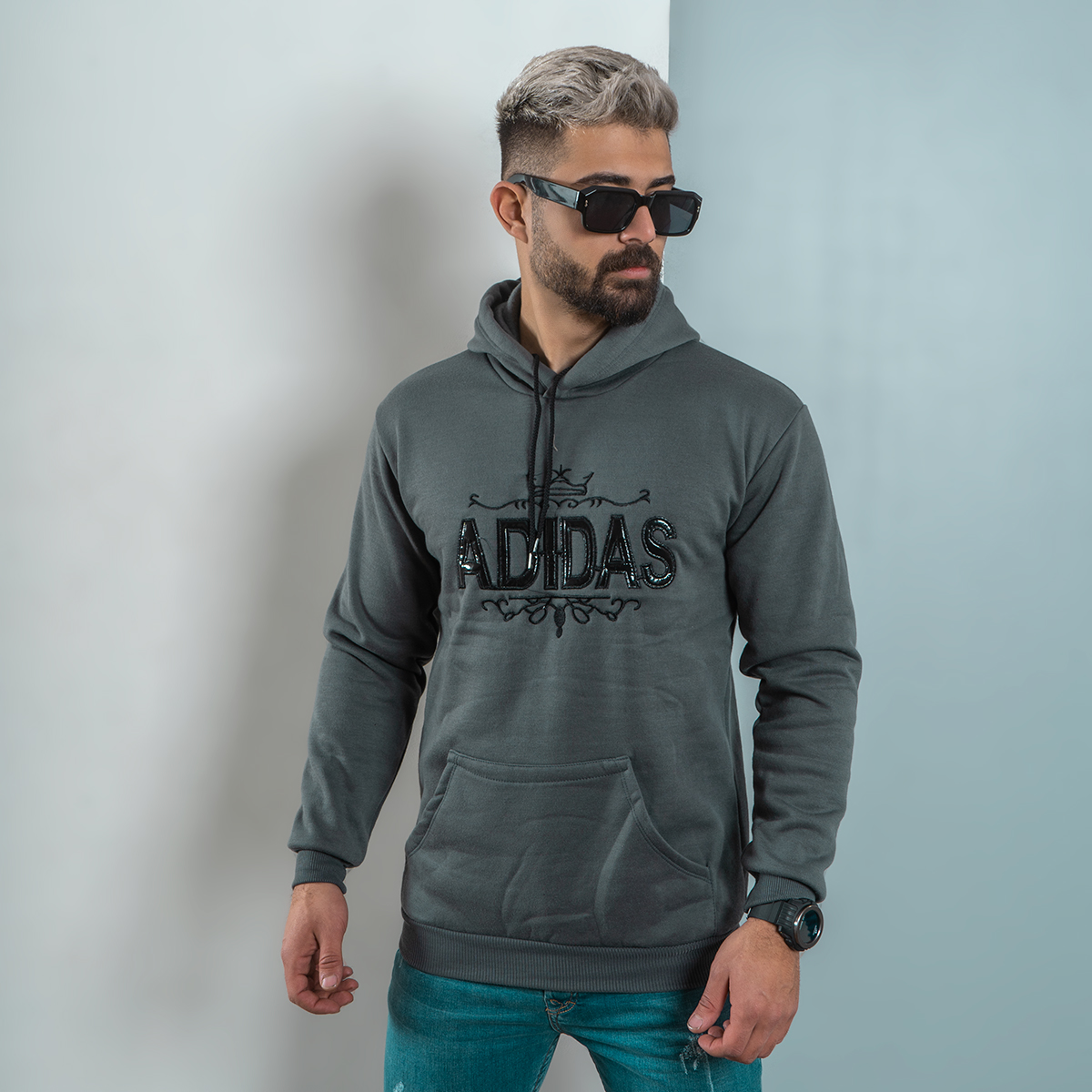 هودی مردانه Adidas طوسی مدل Sahand