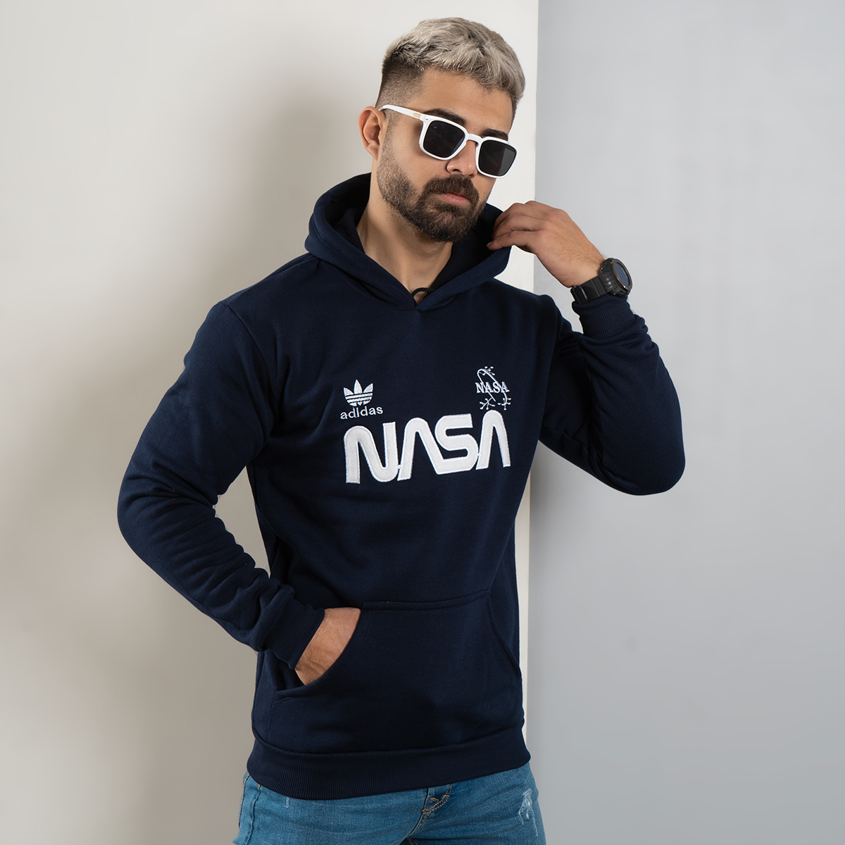 هودی مردانه Nasa سرمه ای مدل Jason