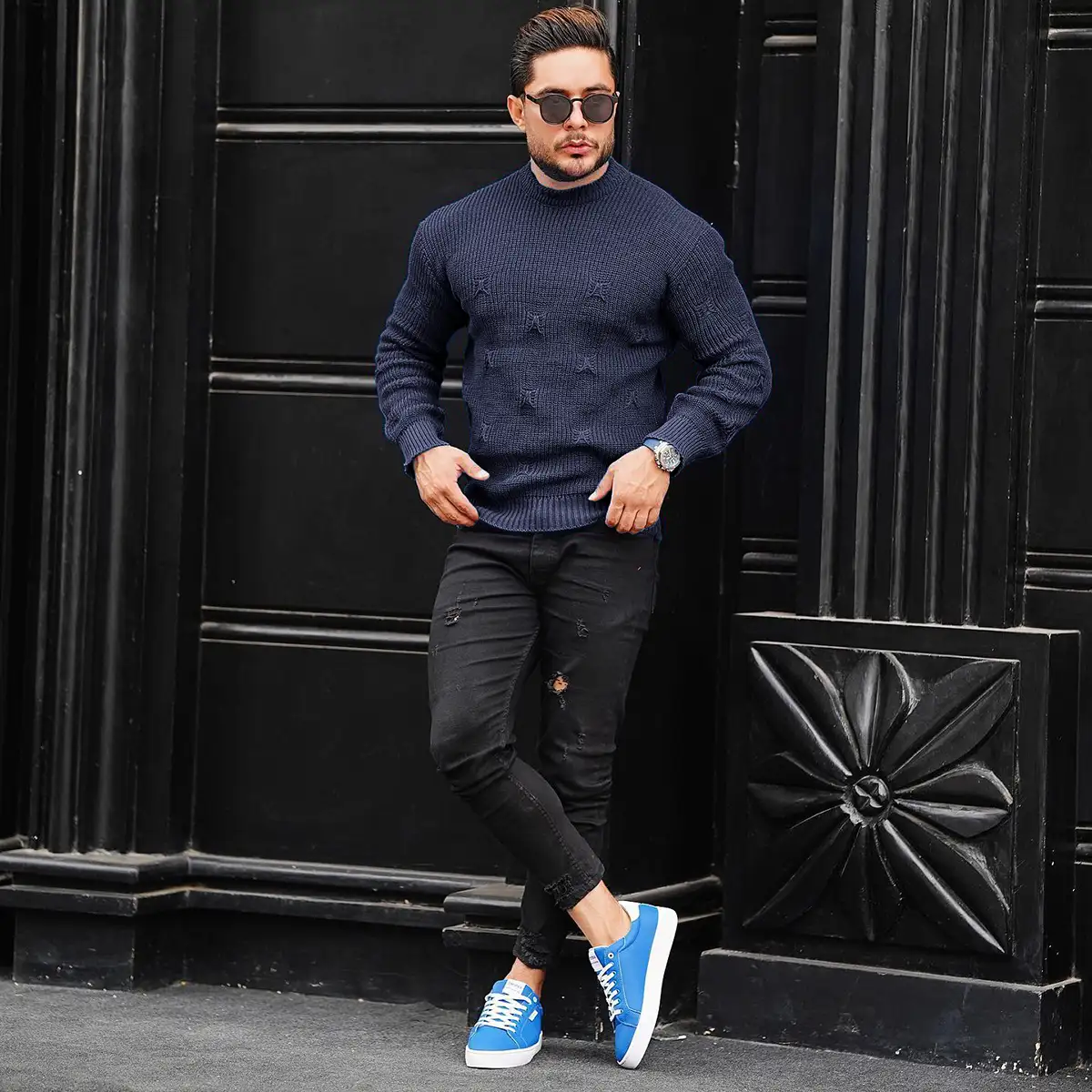 پلیور زاپ دار سرمه ای مردانه مدلDeta