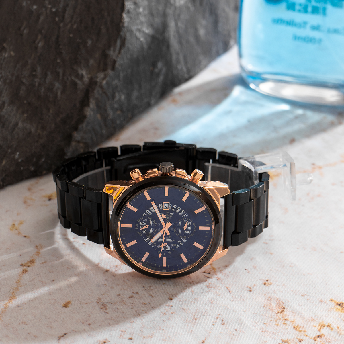 ساعت مچی مردانه Rolex مشکی صفحه آبی مدل R850