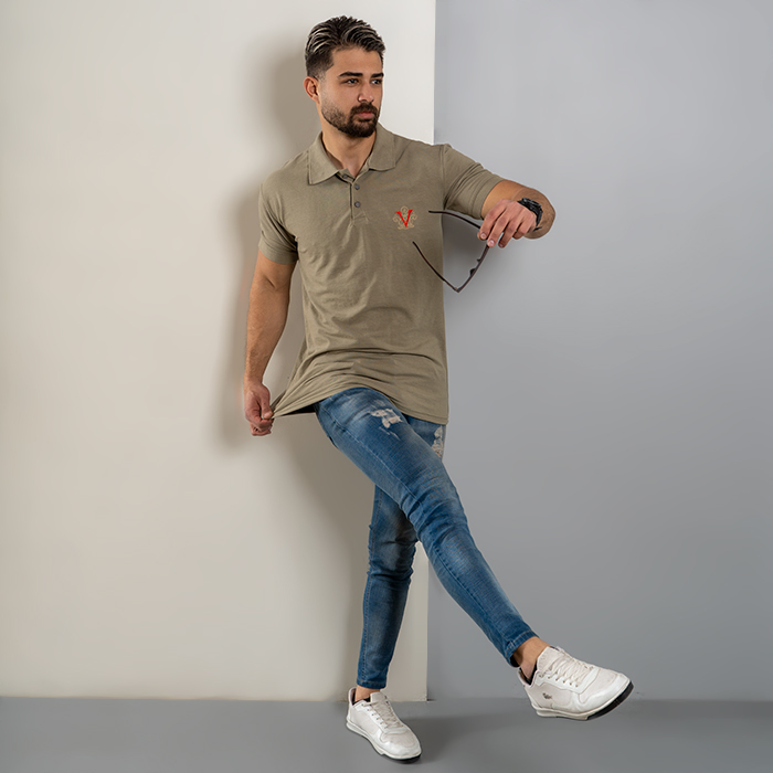 تیشرت V سبز مردانه مدل Sadra