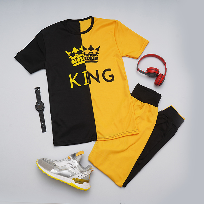 ست تیشرت شلوار مشکی زرد مدل Shahsan