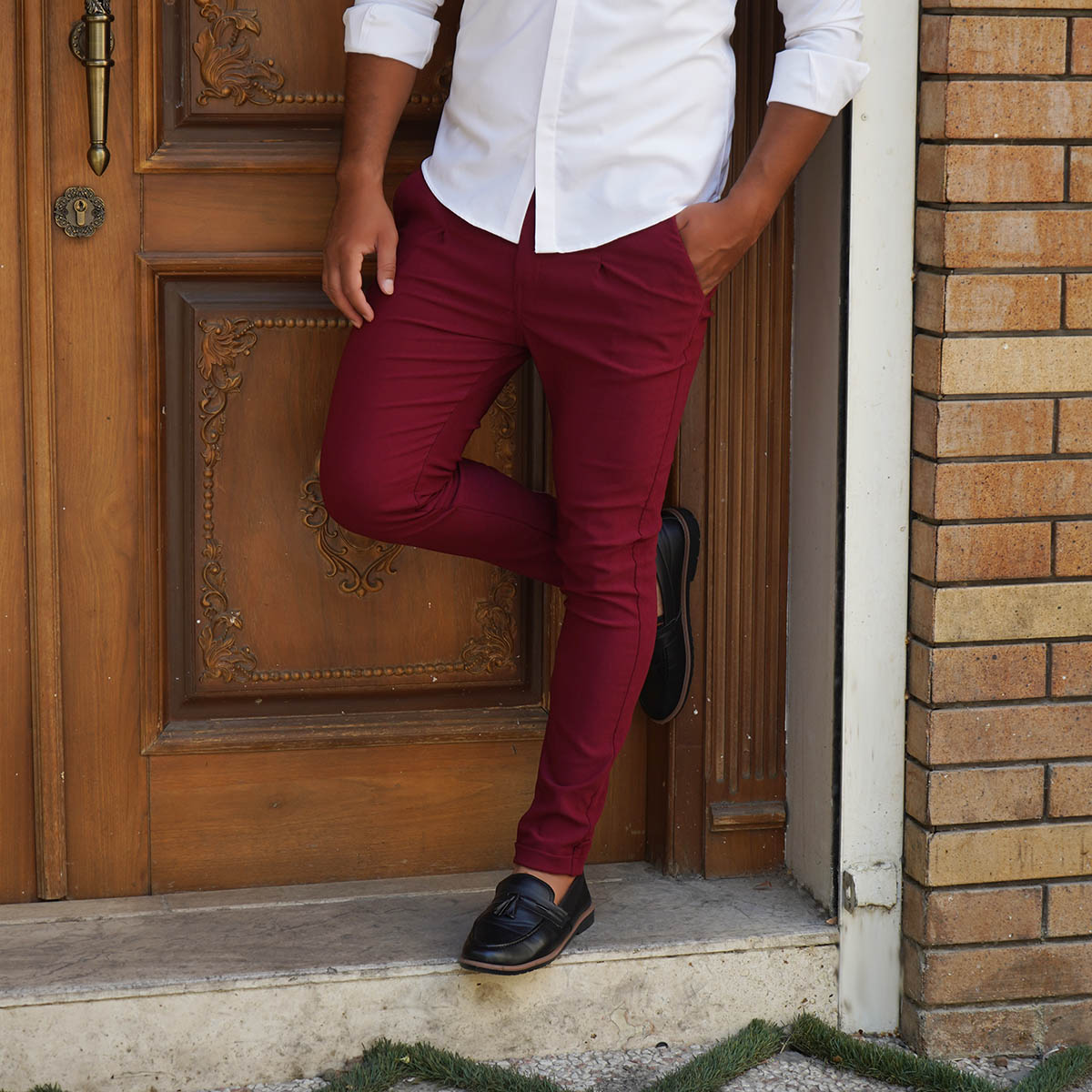 شلوار مردانه زرشکی مدل Mobin