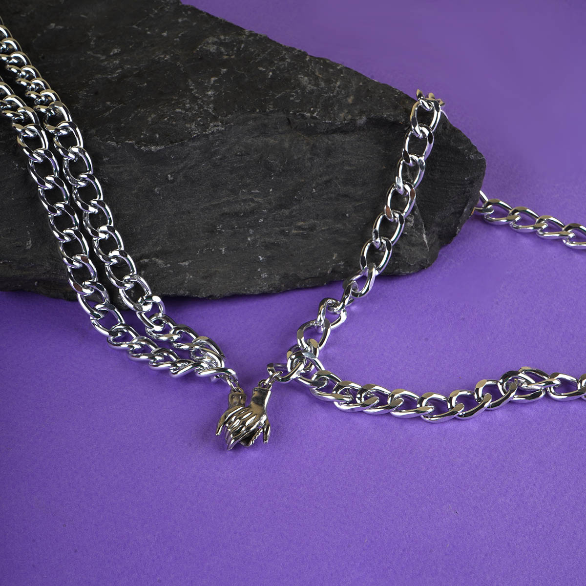 ست گردنبند و دستبند زوج نقره ای مدل TH