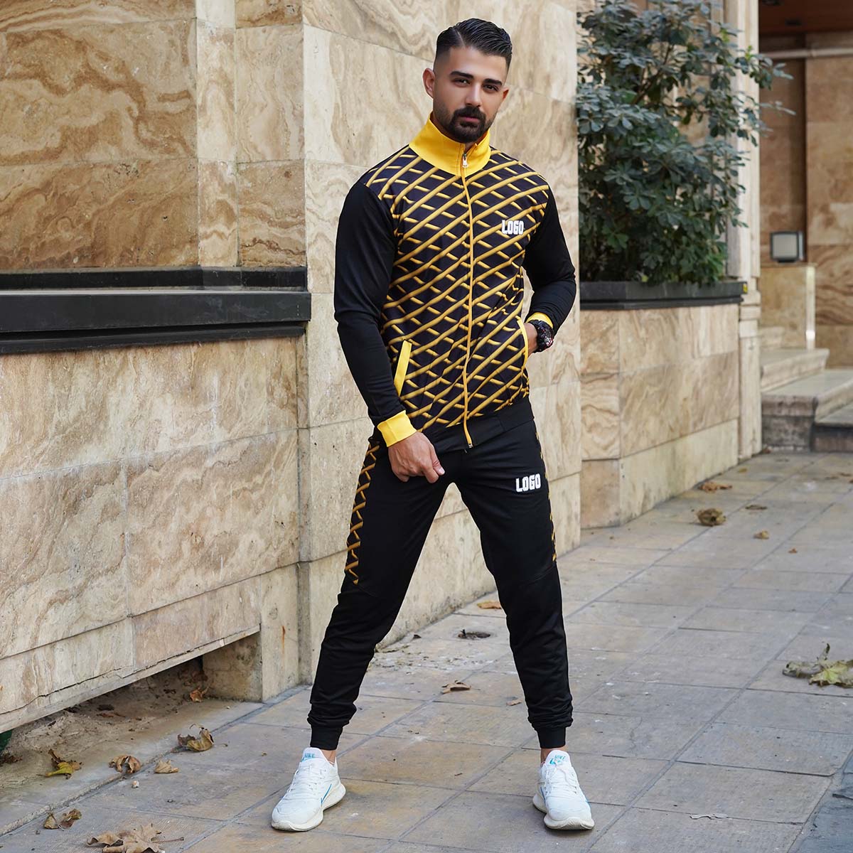 ست سوئیشرت شلوار مردانه زرد مدل Logo-x