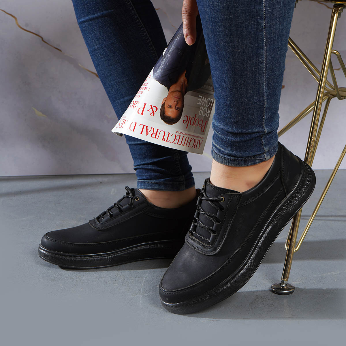 کفش تخت مردانه مشکی مدل Ratin