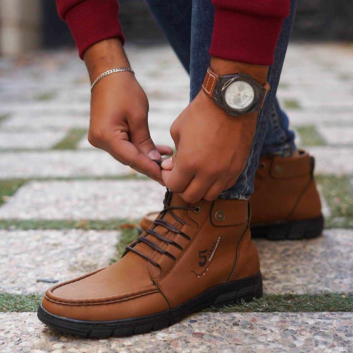 نیم بوت قهوه ای مردانه مدل FIVE