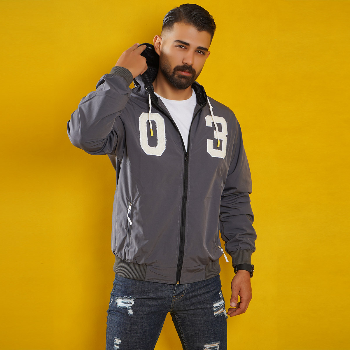 کاپشن مردانه طوسی مدل 03