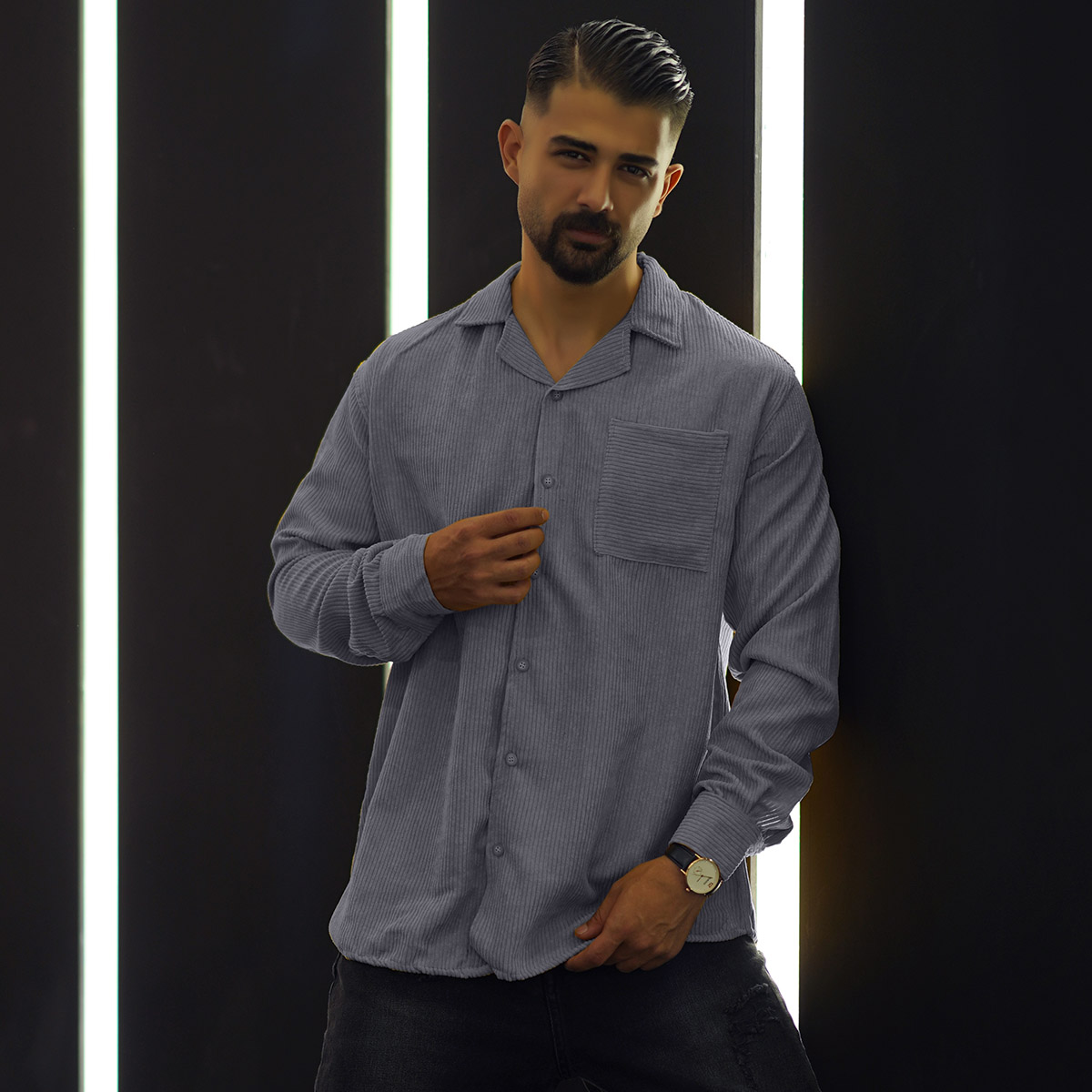 پیراهن مردانه کبریتی طوسی مدل Behtash