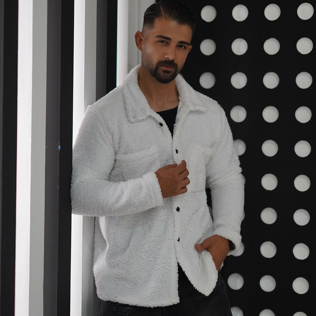 ژاکت مردانه جیب دار سفید مدل TEDI