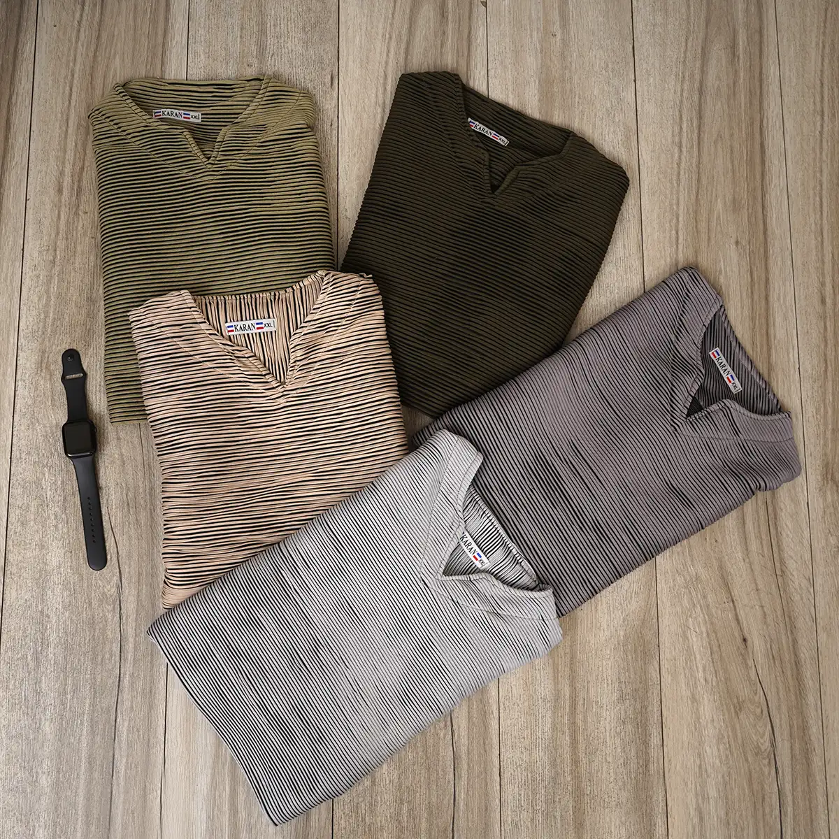 تیشرت آستین بلند یقه کوبایی سبز تیره مدل Nivad