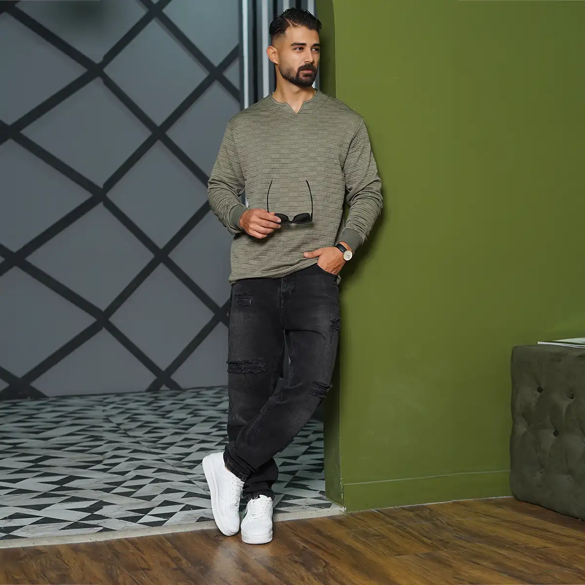 بلوز مردانه سبز مدل Q99