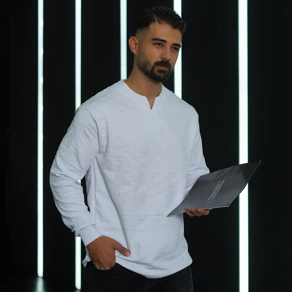 بلوز مردانه سفید مدل Q99