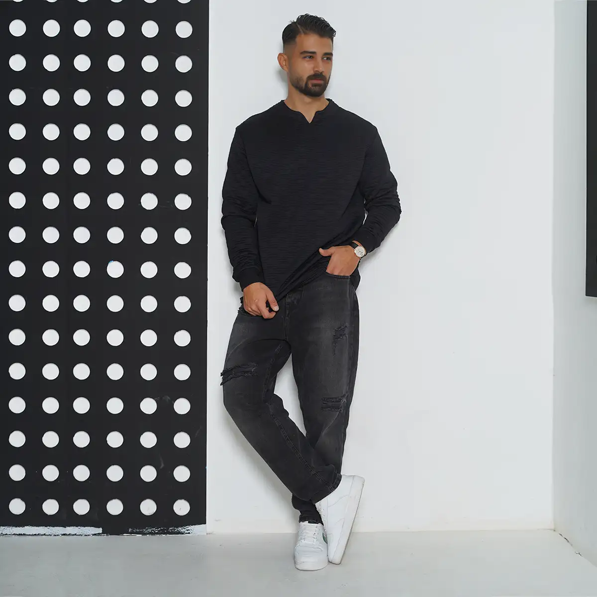 بلوز مردانه مشکی مدل Q99