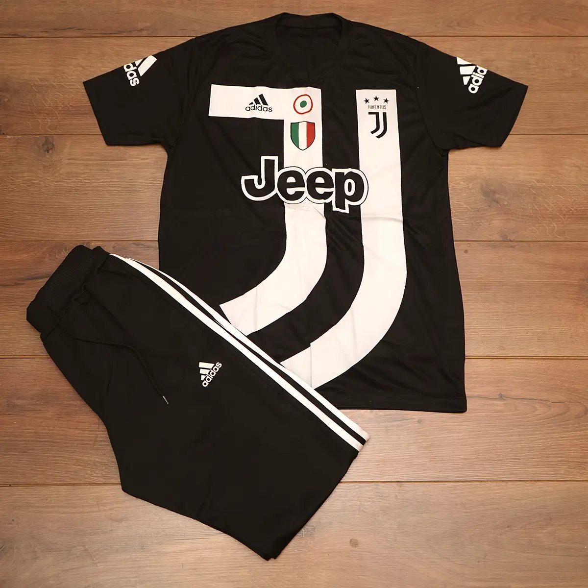 ست تیشرت و شلوارJU خط دار مدل SIMO (مشکی)