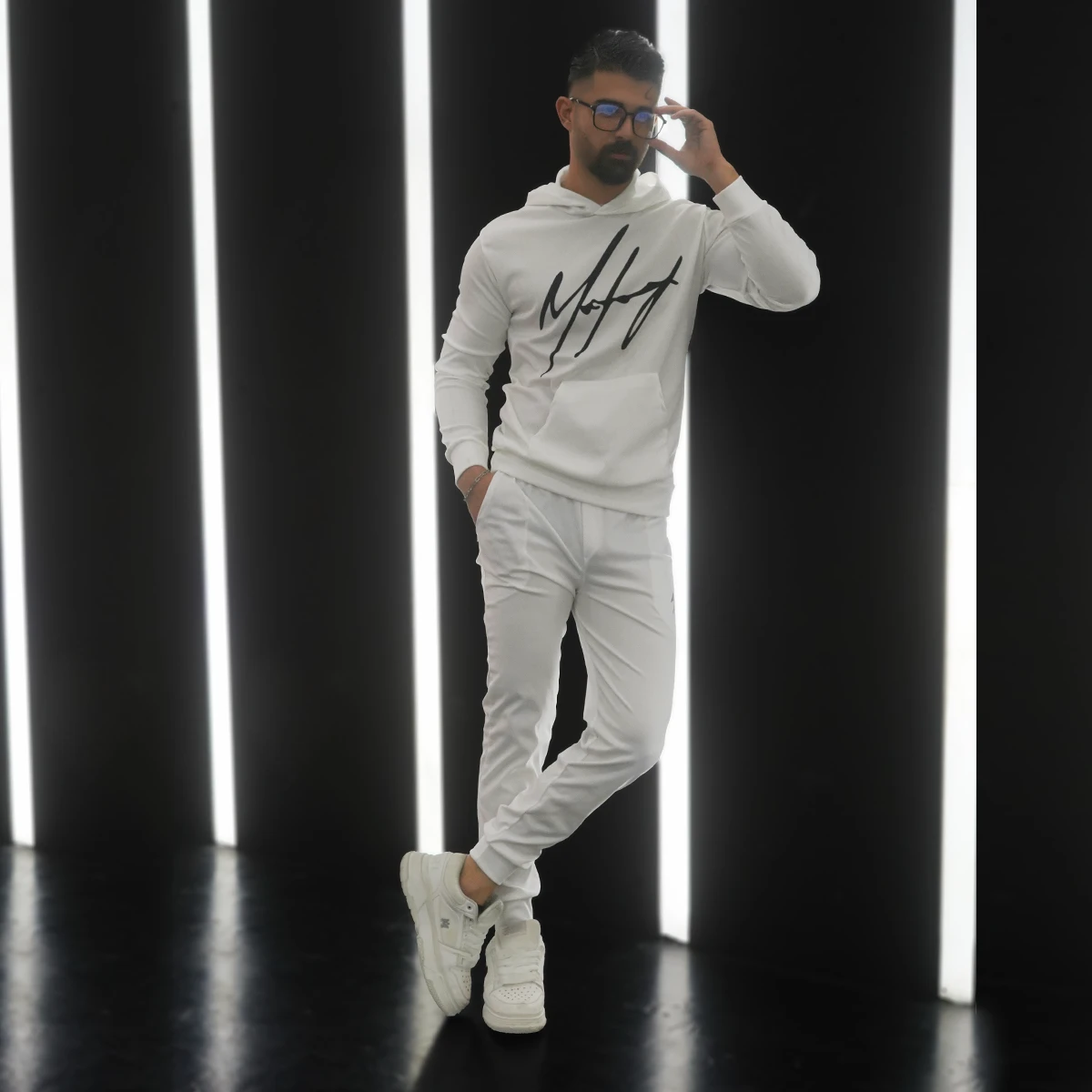 ست هودی شلوار سفید مردانه مدل maniyar