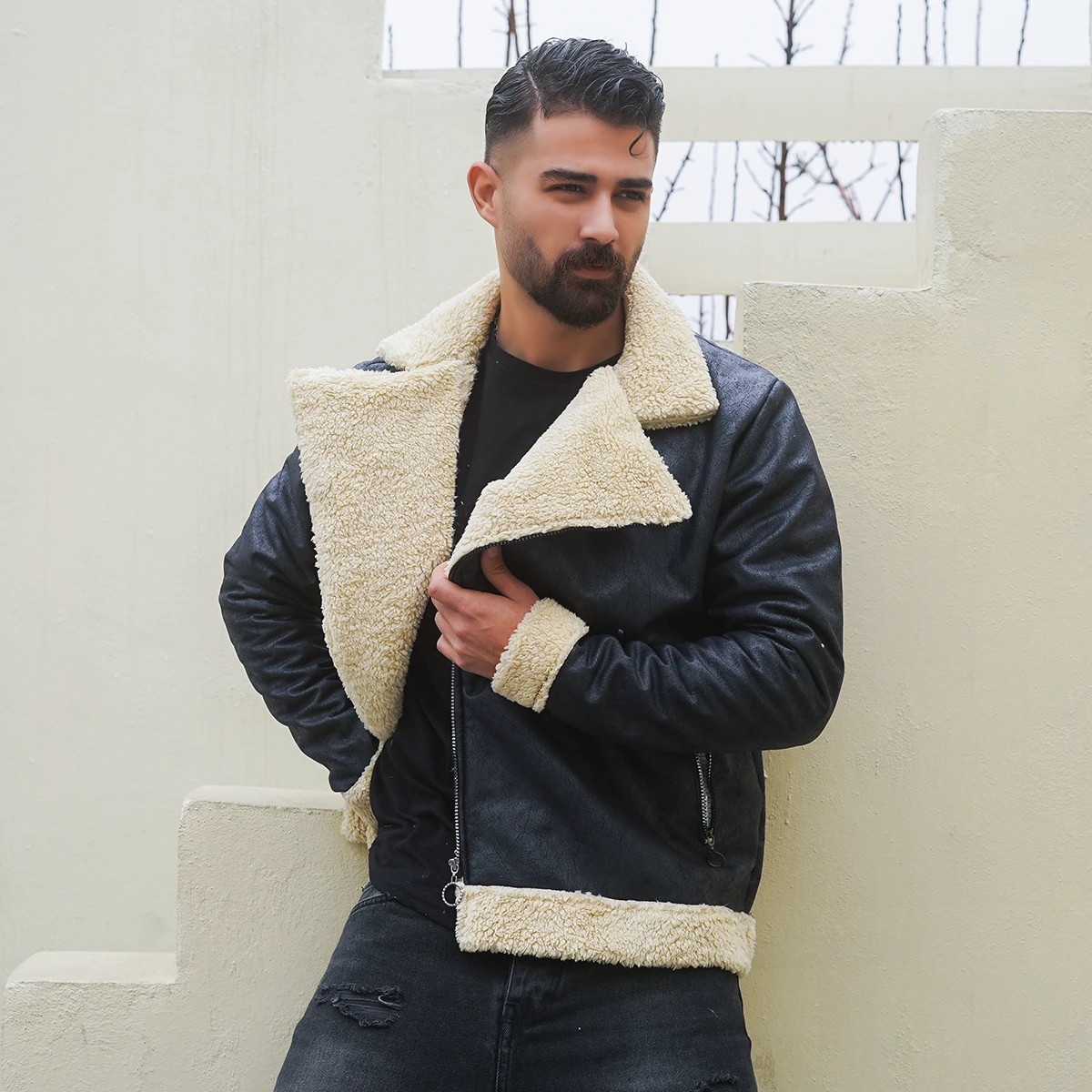 کاپشن چرم جیر بوفالو مدل Rexi